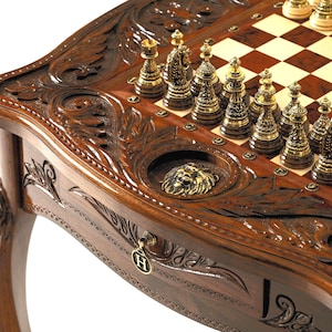 Wooden Chess Table - Lion / HANDMADE