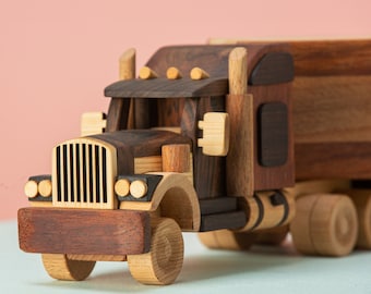Trailer Truck Toy, Wooden Piggy Bank, Wooden Toy Piggy Bank / HANDMADE / PERSONALIZED