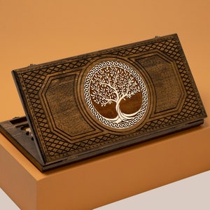 Wooden Backgammon Set, Engraved Tree of Life, Personalized Gift / HANDMADE