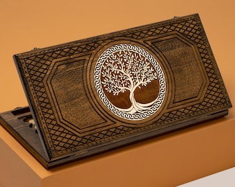 Backgammon Set - TREE: Engraved Tree of Life, Personalized Gift / HANDMADE