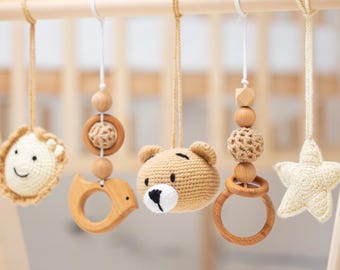 Personalized Crochet Bear Baby Gym: Handmade Wooden Play Gym