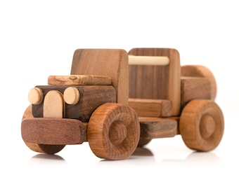 Handmade Wooden Toy Car, Walnut Oil Finish, Personalized Baby Gift
