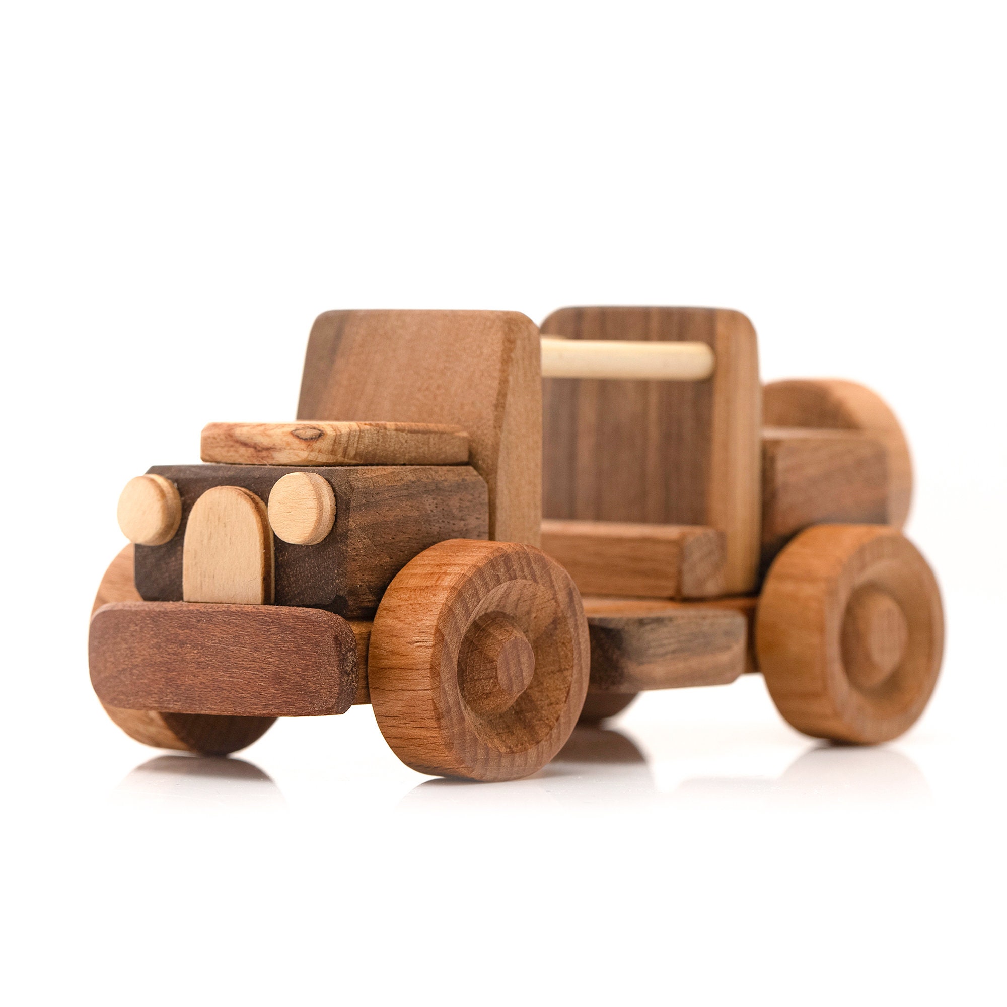 Handmade Wooden Toy Car, Walnut Oil Finish, Personalized Baby Gift