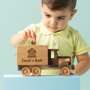 Piggy Bank Truck Toy / Wooden Toy / Personalized Gift / HANDMADE / Custom Engraving