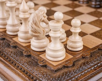 Handcrafted Chess Set: Wooden Chess Board / FREE PERSONALIZATION