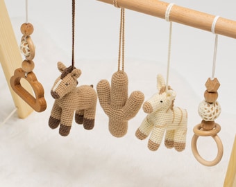 Horse Baby Play Gym, Handmade Wooden Baby Gym / Personalized Crochet Letters