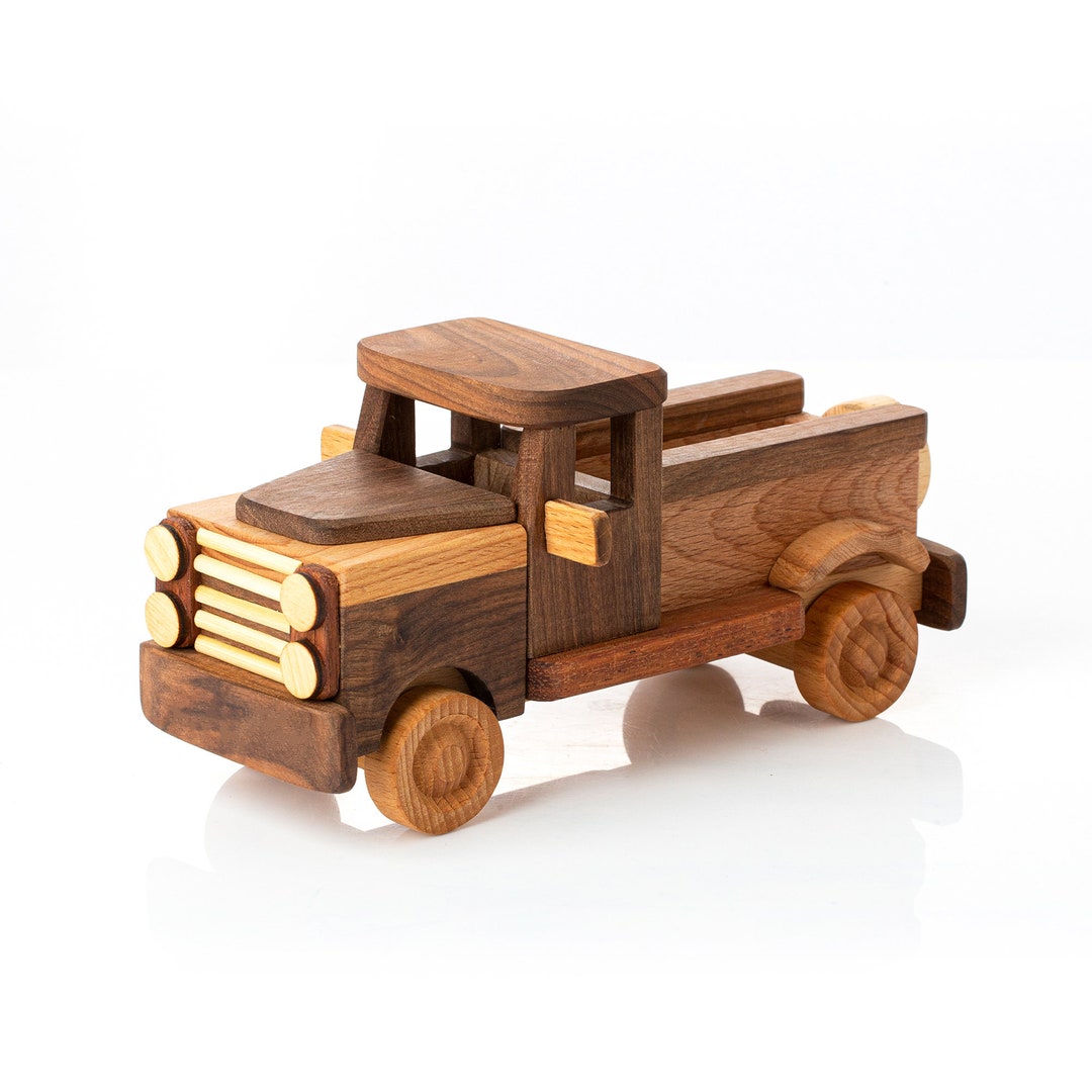 Wooden Toy Pickup Truck, Walnut Oil Finish, Personalized Baby Gift