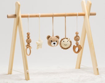 Baby Play Gym Activity Set, Handcrafted Wooden Toys with Crocheted Hanging  Accessories - Main Image