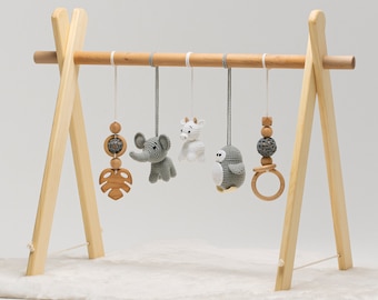 Wooden Baby Gym Set, Crochet Animal Toys, Baby Shower Gift