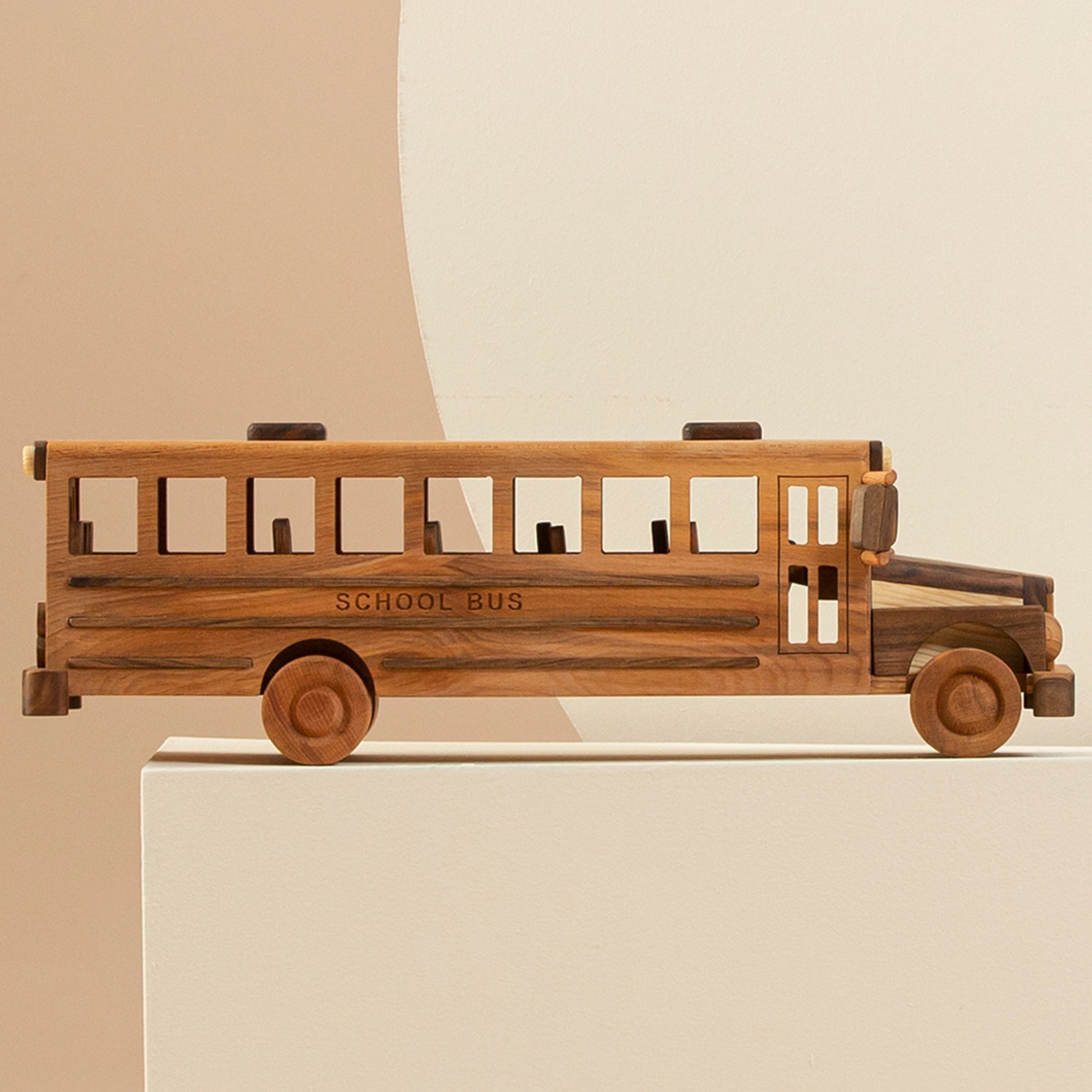Wooden School Bus Toy – Engraved Name Heirloom, Natural Wood Montessori ...