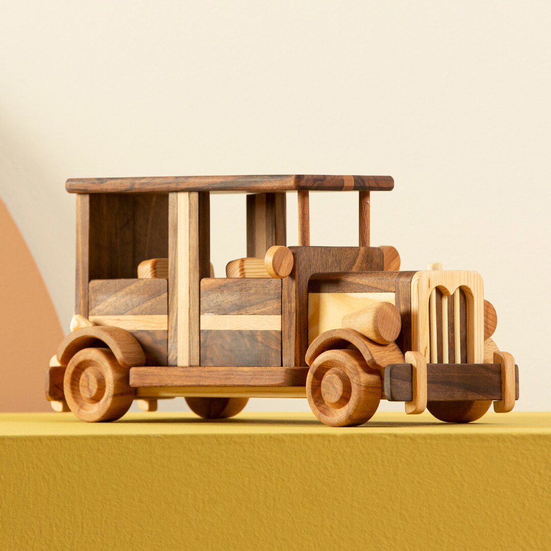 置物 WOODEN CAR Handmade Wooden Retro Car Toy: Personalized Name Engraving - Etsy
