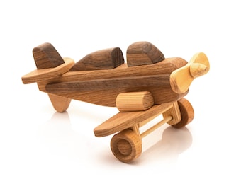 Handcrafted Wooden Airplane Toy: Eco-Friendly Walnut Oil Finish