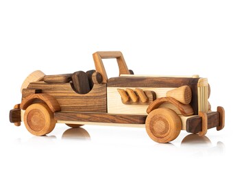 Large Wooden Retro Car, Handmade Vintage Car Decor, Personalized Engraved Gift