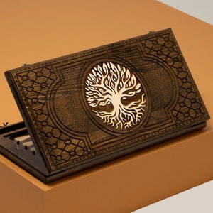 Engraved Tree of Life Backgammon Set: Personalized Wooden Board Game