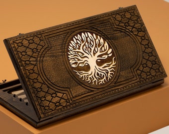 Engraved Tree of Life Backgammon Set: Personalized Wooden Board Game
