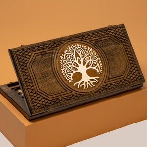 Wooden Backgammon Set Tree of Life / PERSONALIZED