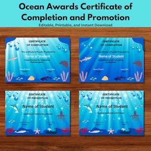 Abschluss- und Förderungszertifikat Ocean Themed End of Year Bearbeitbar