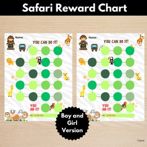 Tabla de recompensas con temática de Safari para niños/Seguimiento de comportamiento para refuerzo positivo