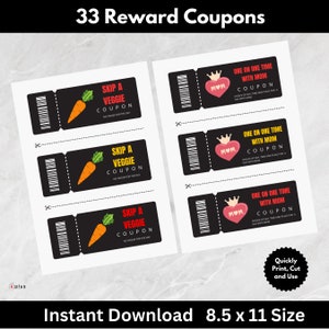 Editable Reward Coupons for Kids - Encourage Good Behavior and Fun Rewards
