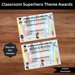 Superhero Awards for Students Editable Certificates for Boys and Girls
