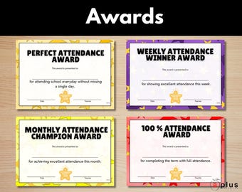 Editable Attendance Award Certificates Printable Student Recognition Templates for Teachers, Schools & Classrooms