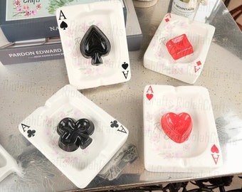 Minimalist Ceramic Ace Poker Card Ashtray, Gamer Ashtray, Cool Black/Red Ace Deck Of Cards Ashtray, Square, Desktop Decor, Creative Gift