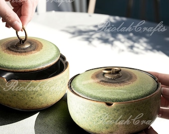 Posacenere In Ceramica Con Coperchio Antivento - 11,5 Cm, Nero, Per Interni/esterni, Con Spegnisigaretta E 3 Scanalature, Decorativo Per Tavolo - 3