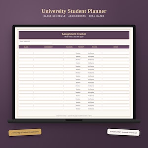University Student Planner, Editable Class Schedule, Assignment Tracker, Exam Dates PDF