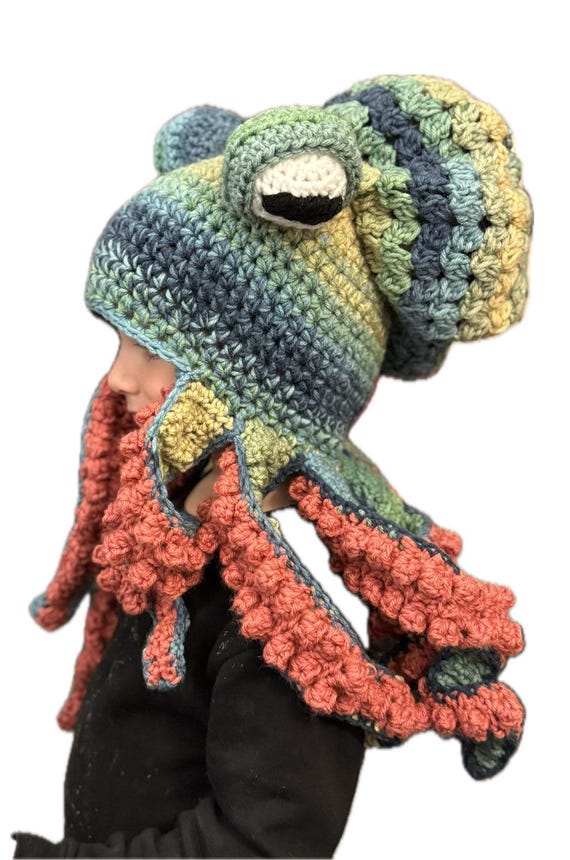 Multi Colored Crochet Octopus Hat Adult Size Novelty Handmade Funny Tentacle Octopus Hat Crochet Cthulhu  main image 4
