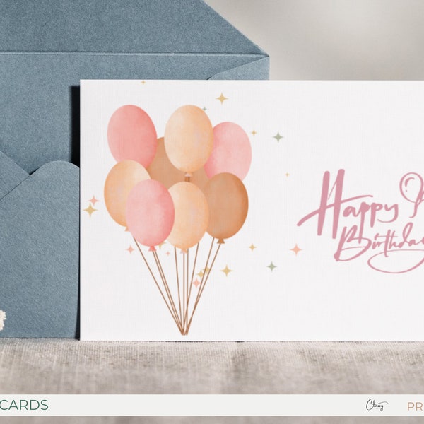 Happy birthday card, Digital download, Printable, Birthday Gift, balloon card, birthday card design, Digital print, instant download