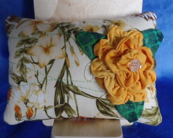 Fabric bowl filler. Pillow tuck pillow. Yellow flower.