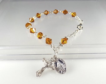 Topaz Crystal November Birthstone Rosary Bracelet Confirmation RCIA Quinceanera Catholic Mothers Day Sponsor Gift