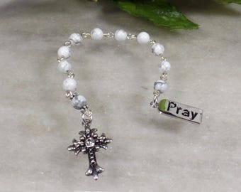 White Howlite Pocket Rosary Womens Girls Confirmation RCIA Sponsor Sympathy Catholic Gift