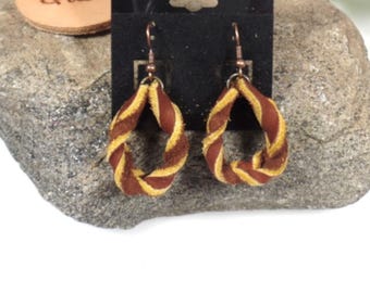 Brown Leather Blood Knot Oval Hoop Earrings Unique Twisted Braided Boho Statement Earrings