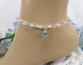 Something Blue For Bride Pearl Crystal Bridal Anklet Ankle Bracelet Bridal Shower Gift