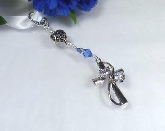 Something Blue Cross Heart Bouquet Charm Something Blue For Bride Bridal Shower Keepsake Gift