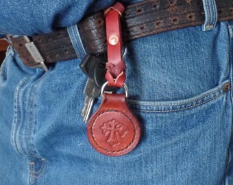 Leather Cross Key Chain RCIA Sponsor Religious Catholic Gift Key Finder Key Fob Hand Stitched