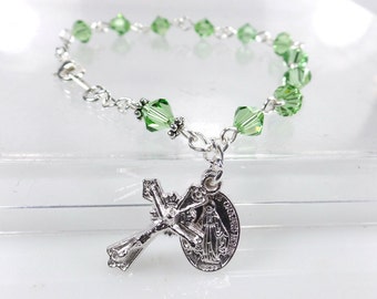 Light Green August Birthstone Crystal Rosary Bracelet RCIA Quinceanera Mother's Day Confirmation Gift