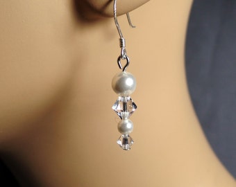 White Pearl Crystal Bridal Drop Earrings Wedding Jewelry Bridal Shower Gift