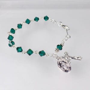 Emerald May Birthstone Crystal Rosary Bracelet Irish RCIA Catholic Quinceanera Sponsor Gift image 3