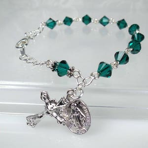 Emerald May Birthstone Crystal Rosary Bracelet Irish RCIA Catholic Quinceanera Sponsor Gift image 4