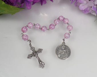 Saint Peregrine Patron Saint of Cancer Womens Pink Pocket Rosary Prayer Beads Cancer Survivor Gift Chaplet
