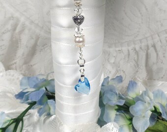 Something Blue Heart Bridal Bouquet Charm For Bride Bouquet Accessory Wedding Keepsake Bridal shower Gift