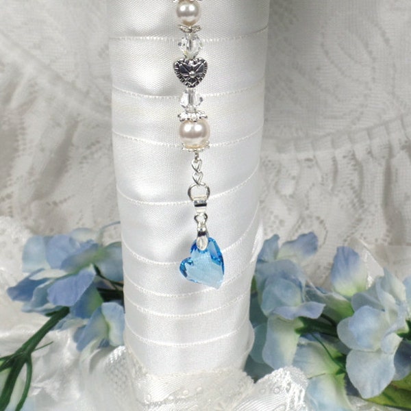 Something Blue Heart Bridal Bouquet Charm For Bride Bouquet Accessory Wedding Keepsake Bridal shower Gift