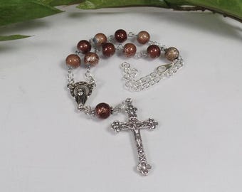 Tan Brown Car Auto Travel Rosary RCIA Confirmation Sponsor Catholic  Gift Rear View Mirror Accessory