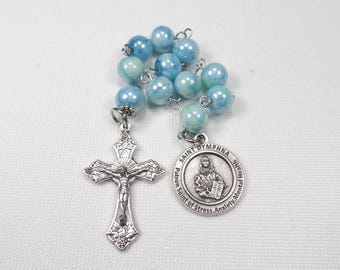 Saint Dymphna Patron Saint of Stress Anxiety Mental Disorders Alzheimers Dimentia Womens Blue Pocket Rosary Prayer Beads
