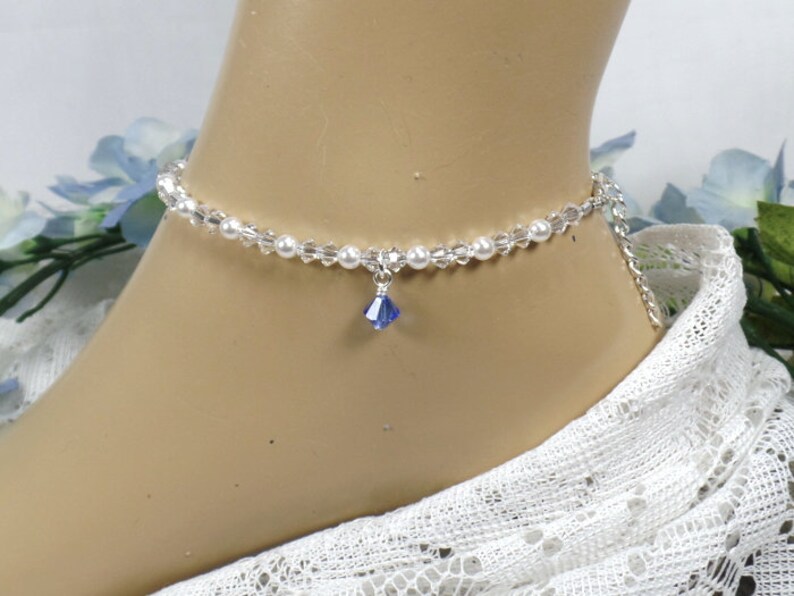 Something Blue for Bride Pearl Crystal Bridal Anklet Ankle Etsy