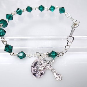 Emerald May Birthstone Crystal Rosary Bracelet Irish RCIA Catholic Quinceanera Sponsor Gift image 2