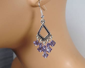 Purple Crystal Chandelier Bridalsmaid Prom Formal Earrings