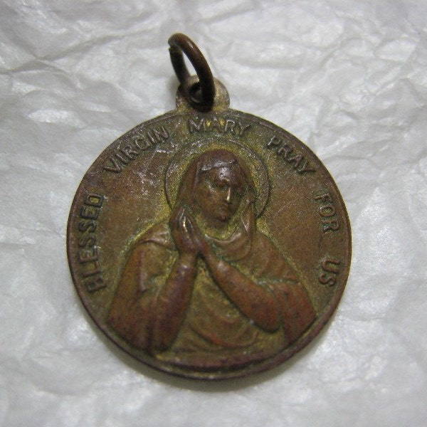 Antique Late 1800s Virgin Mary Sacred Heart Religious Medal